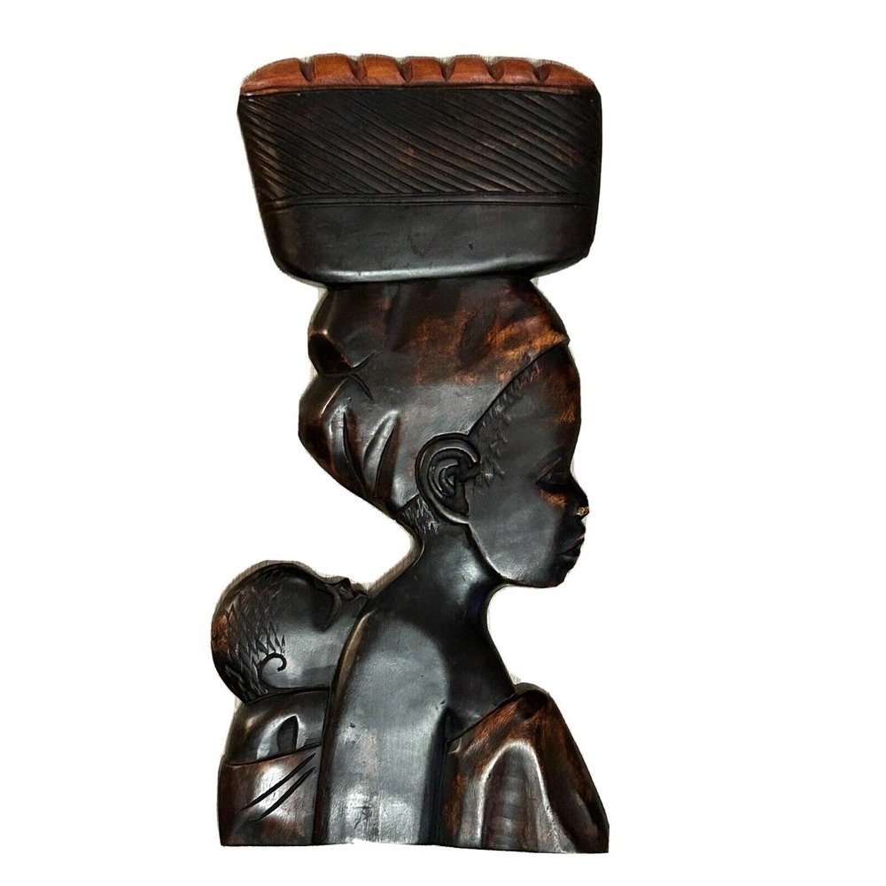 Vintage African Woman Carry Baby on Back-Carved Wood Wall Art Ghana African